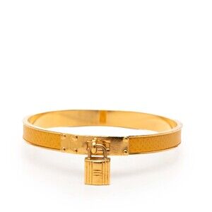 Pre-Loved Hermes Gold Plated Epsom Kelly Cadena Lock Bangle Bracelet
